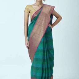 Rangmanch by Pantaloons Teal Green Woven Saree With Unstitched Blouse-picture-38