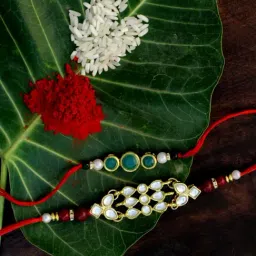 Karatcart Gold-Plated Kundan Rakhi with Roli Chawal & Greeting Card for Brother - Set of 2-picture-14