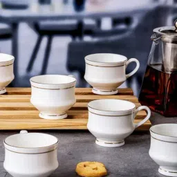 SONAKI White Bone China Printed Cup - Set of 6-picture-10