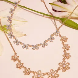 Zaveri Pearls Set of 2 Stone Studded & Beaded Flowers & Butterflies Necklaces-image-36