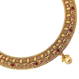 FEMMIBELLA Gold Plated Stone Studded & Beaded Jewellery Set image 3