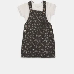 Pantaloons Junior Black & Pink Cotton Floral Print Dress Set-picture-26