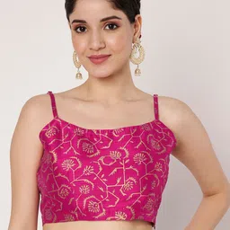 studio rasa Women Printed Round Neck Saree Blouse-image-0