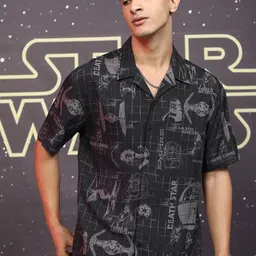 HIGHLANDER Star Wars Men Darth Vader Star Wars Printed Cuban Collar Viscose Relaxed Shirt-picture-22