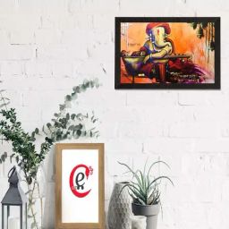 eCraftIndia Lord Ganesha Playing Sitar Matt Textured UV Art Painting-picture-24