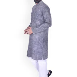 Manyavar Men Grey Woven Design Straight Kurta image 4