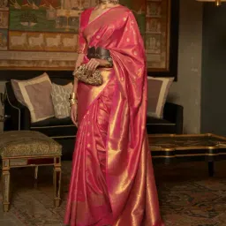 Elora Pink Linen Woven Saree With Unstitched Blouse-image-29