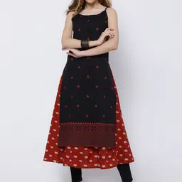 Vishudh Women Black & Red Printed A-Line Kurta-image-72