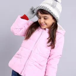 Babyhug Full Sleeves Hooded Fashion Heavy Winter Solid Color Jacket - Pink-image-47