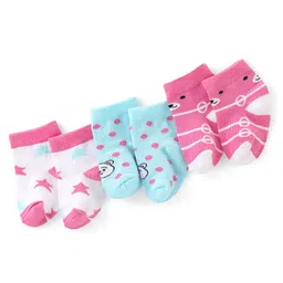Doodle Poodle Cotton Rich Ankle Length Teddy Design Socks Pack of 3 - Blue White & Pink-image-13