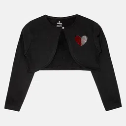 Kiddopanti Full Sleeves Heart Detailed Sequin Embellished Crop Shrug - Black-picture-13