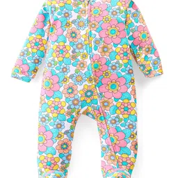 Babyhug Interlock Cotton Knit Full Sleeves Floral Print Sleep Suit- Multicolour-picture-14