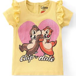 Babyhug Disney Cotton Knit Half Sleeves Top with Frill Detailing & Chip N Dale Graphics - Yellow-picture-38