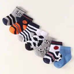 Cute Walk By Babyhug Anti-Bacterial Ankle Length Pack of 7 With Sports Theme Print - Black & Grey-picture-12