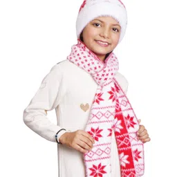 BHARATASYA Knitted Faux Fur Pom Pom Detailed Cap & Muffler Set - Off White-picture-34