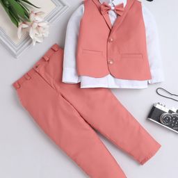 Fourfolds Cotton Blend Full Sleeves Solid 3 Piece Part Suit Set - Pink-picture-12