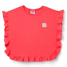 Little Kangaroos Cotton Knit Sleeveless Solid Color Kaftan Top with Frill Detailing - Red-picture-24
