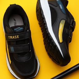TRASE Colour Blocked Double Velcro Closure Sneakers - Black & Yellow-picture-10