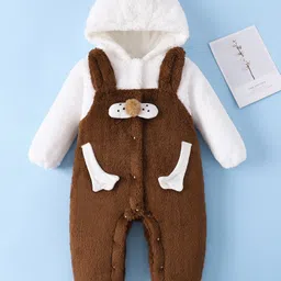 Mark & Mia Full Sleeves Winter Wear Hooded Romper With Ear Applique - Brown & White-picture-11