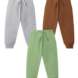 KAVEE Pure Cotton Knit Pack Of 3 Solid Bio Washed Lounge Pants - Olive Green Grey & Brown-picture-39