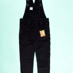 Kiddopanti Cotton Woven Sleeveless Reindeer Badge Detailed Corduroy Dungarees - Navy Blue-picture-18