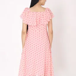 JAKANARY Polka Dot Print Off-Shoulder Georgette A-Line Dress image 4