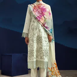 Indo Era Women Floral Embroidered Regular Thread Work Kurta with Trousers & With Dupatta image 4