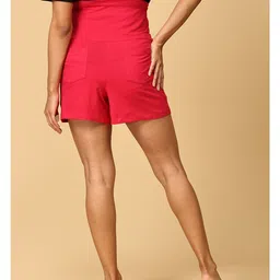 The Mom Store Cotton Solid Comfy Maternity Shorts - Magenta image 3