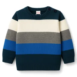 Babyhug Knit Full Sleeves Sweater Sets With Stripe Design - Navy Blue & Grey image 2