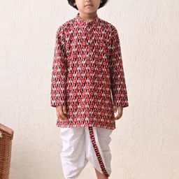 BAESD Boys Ethnic Motifs Printed Regular Pure Cotton Kurta with Dhoti Pants-picture-25