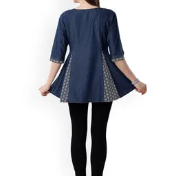 keshubaba Floral Printed A-Line Denim Kurti image 4