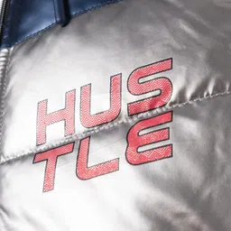 Pine Kids Woven Full Sleeves Hooded Padded Jacket with Text Print - Navy Blue image 3