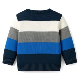 Babyhug Knit Full Sleeves Sweater Sets With Stripe Design - Navy Blue & Grey image 3