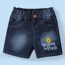 Babyhug Disney Single Jersey Knit Frill Sleeve Top and Denim Shorts with Winnie the Pooh Graphics- White & Blue image 4