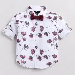 LITTLE COLLARS Full Sleeves Floral Printed Shirt With Solid Jacket & Pant - Maroon image 5