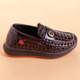 Cute Walk by Babyhug Loafer With Textured Design & Button Applique - Brown image 4