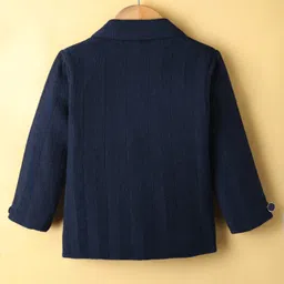 Dapper Dudes Full Sleeves Textured Blazer With Typography Printed Tee Set - Navy Blue image 5