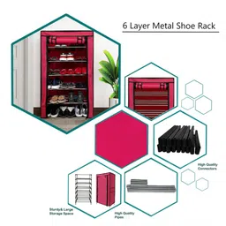 Urban Choice 6Layer Pink Metal Shoe Rack Stylish, Durable & Space Saving Organizer for Home & Office image 5