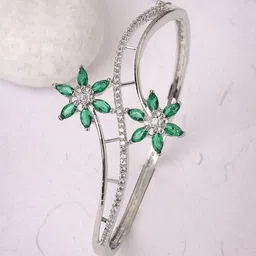ZENEME Rhodium-Plated American Diamond Bangle-Style Bracelet-picture-51