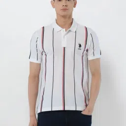 U.S. Polo Assn. White Cotton Regular Fit Striped Polo T-Shirt-picture-28