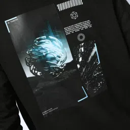 Hubberholme Black Cotton Regular Fit Printed Hooded Sweatshirt image 4