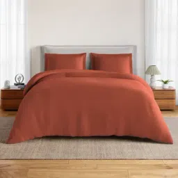 Spaces Cotton Brown Solid 170 TC Double Size Bedsheet with 2 Pillow Covers-image-74