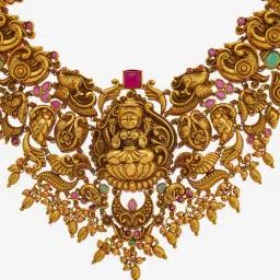 Kushal's Fashion Jewellery Ruby Green Gold Polished Antique Necklace Set for Women image 3