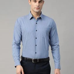 Hancock Blue Cotton Slim Fit Striped Shirt-picture-26