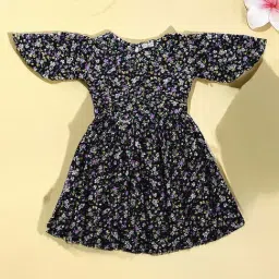 Bella Moda Girls Black Cotton Floral Casual Dresses-picture-20