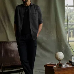 ANDAMEN Dark Grey Regular Fit Cotton Shirt image 4