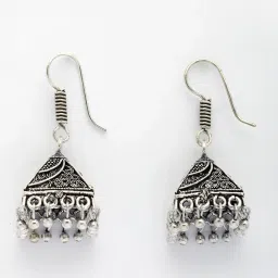 NVR Silver Oxidized Circle Jhumki Earrings Set of 2 image 4