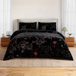 Spaces Cotton Black Floral 132 TC Double Size Bedsheet with 2 Pillow Covers-picture-29