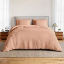 Spaces Cotton Orange Solid 170 TC Double Size Bedsheet with 2 Pillow Covers-picture-2