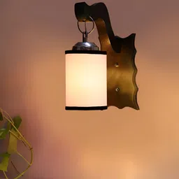 Devansh Brown & White Wooden Cylinder Shaped Shaped Wall Lamp image 3